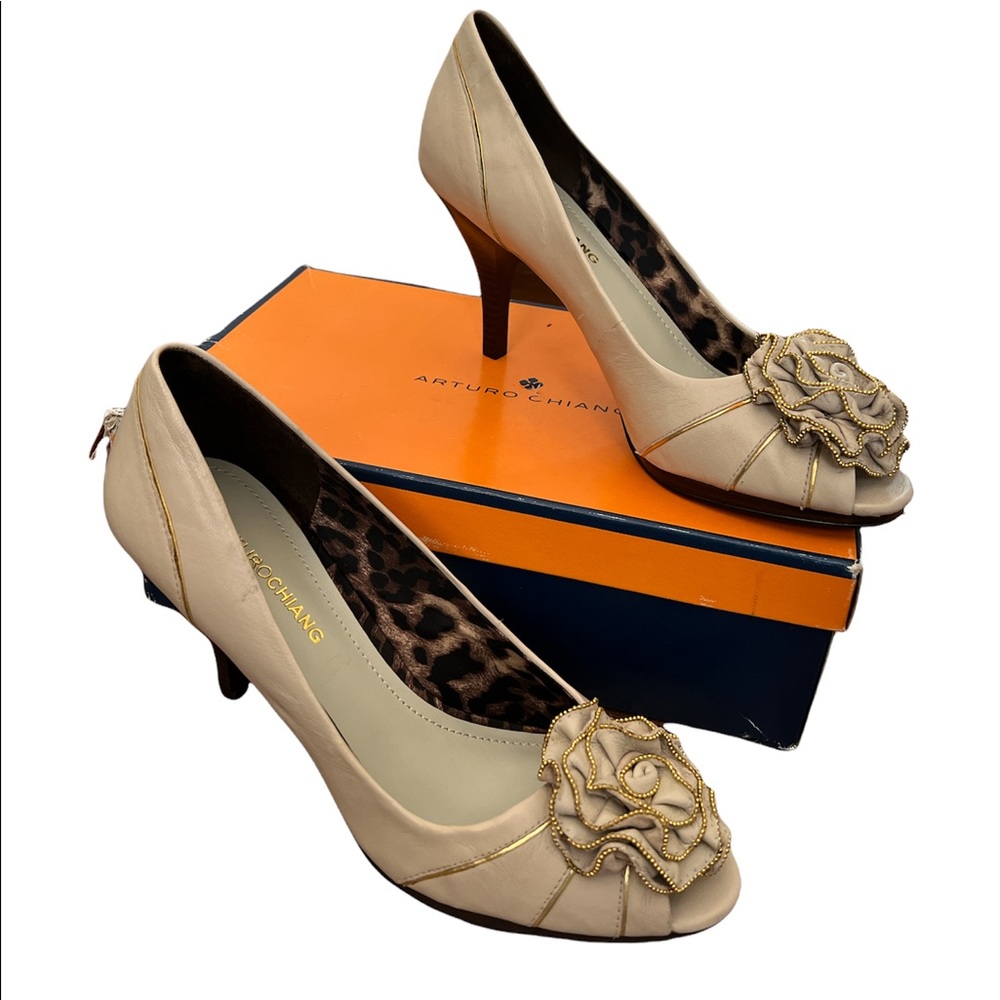 Vintage Arturo Chiang AT-Zaina women’s color cement Eco Sheep peep toe heels…